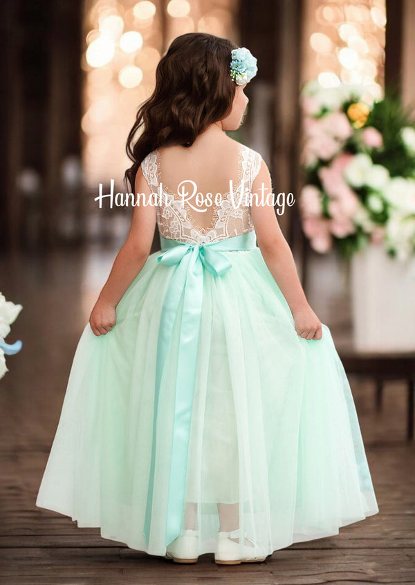 sleeveless aqua flower girl dress