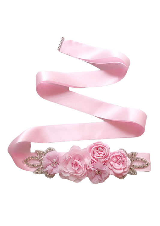 Chiffon Flower Crystal Rhinestone Satin Ribbon Sash