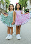 girls green and pink twirl dresses