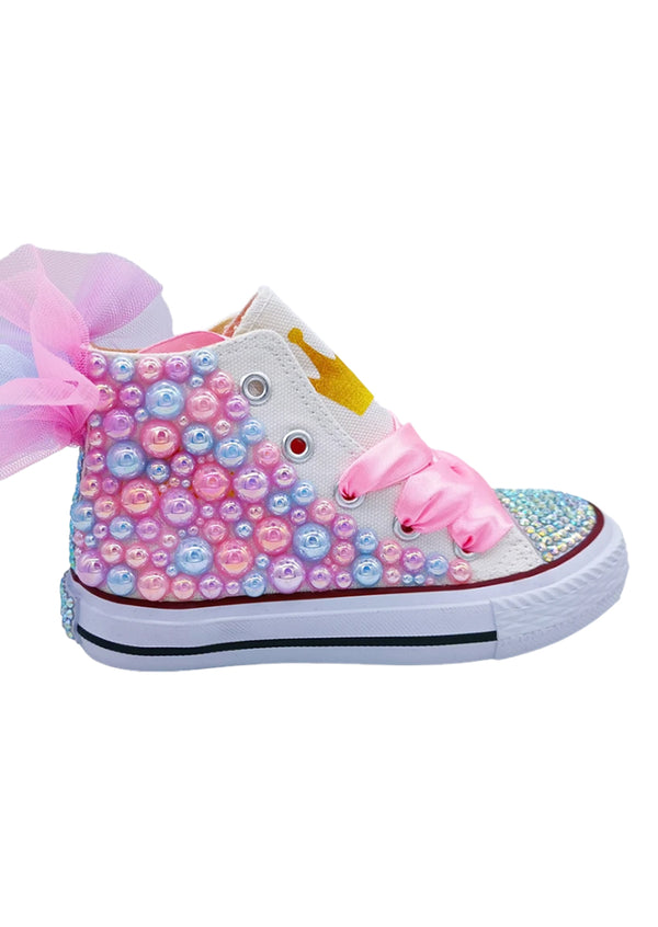 Girls Tutu Puff Bling Crown Canvas High Tops