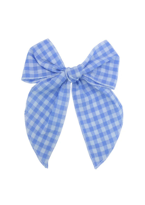 Girls blue check fable bow 