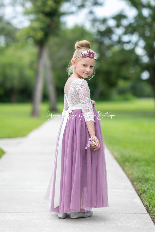 purple tulle boho flower girl dresses