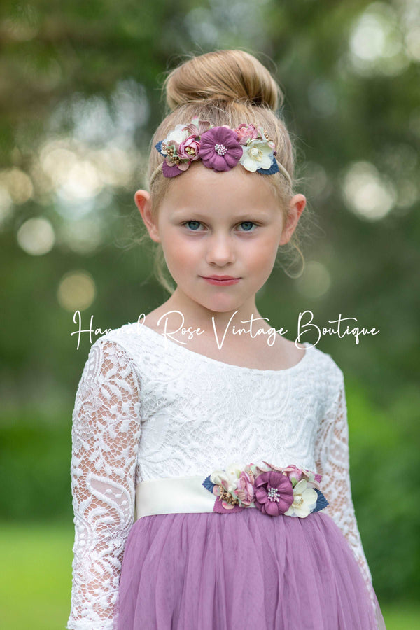 Dusty Plum Flower Sash & Headband Set