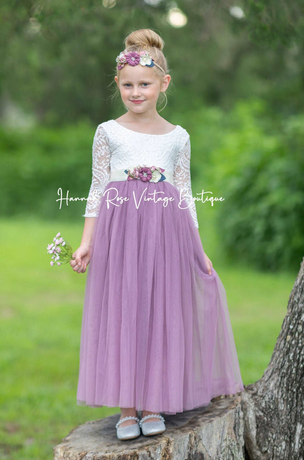 Long sleeve dusty plum flower girl dress