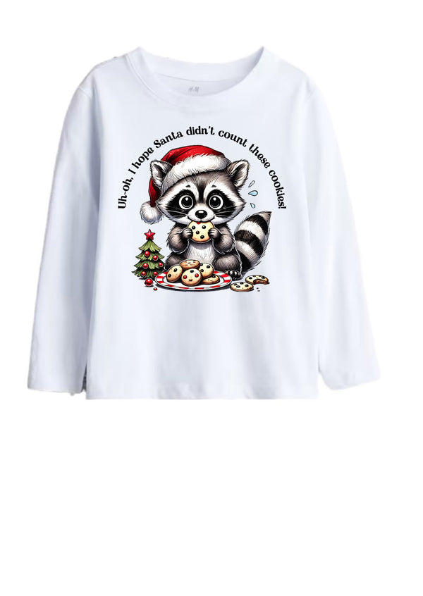 Girls Santa Cookies Raccoon Tee