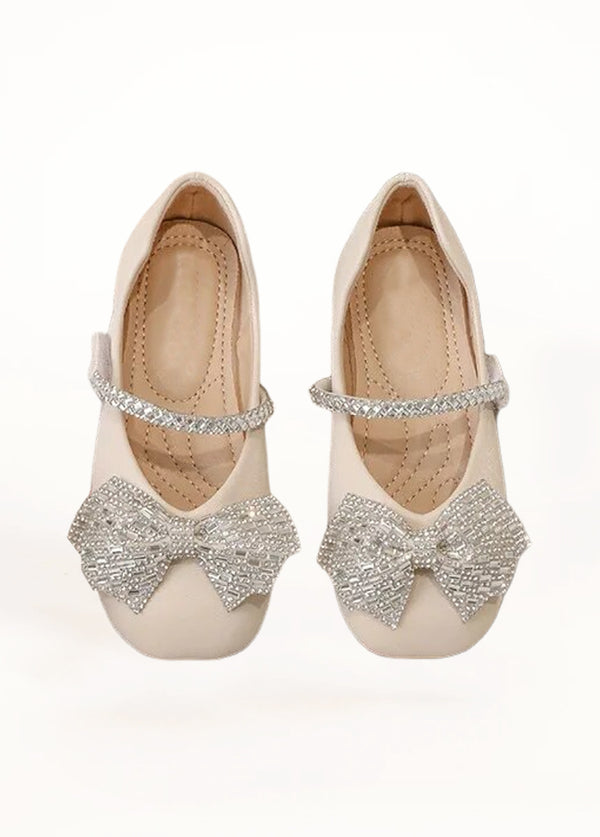 Girls Rhinestone Bow Flats in Cream