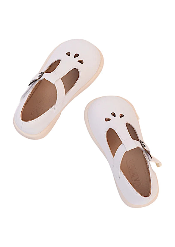 Amelia Vintage Round Toe T-Strap Flats White