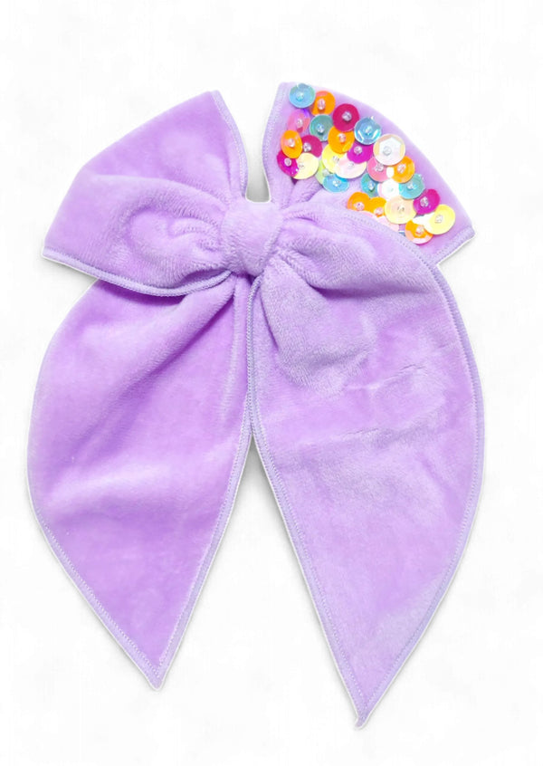 Girls Lavender Velvet Sequin Hair Bow