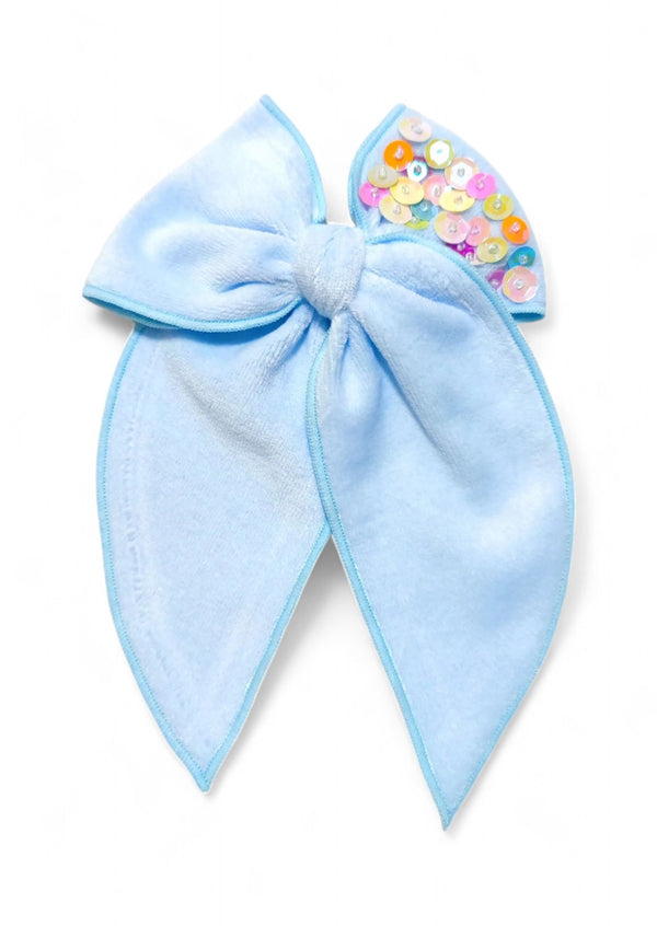 Light Blue Velvet Sequin Bow