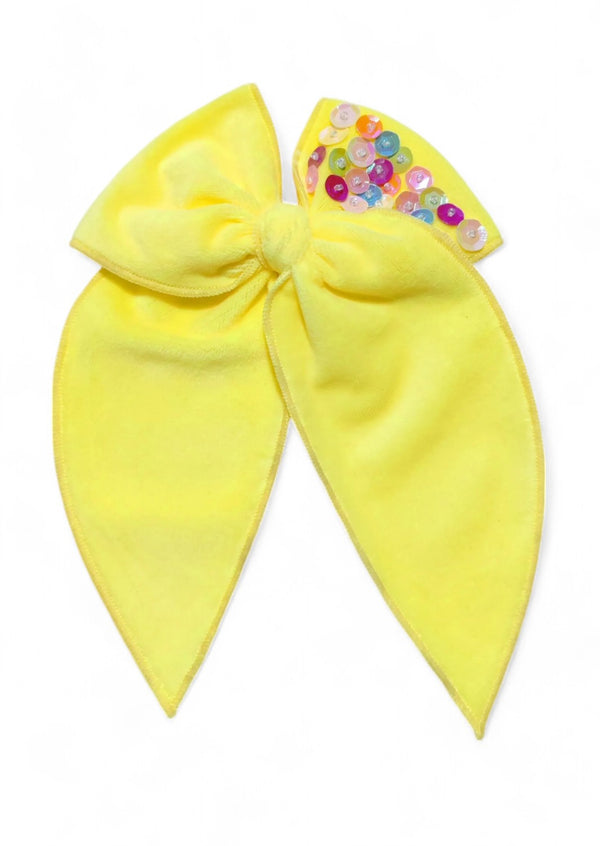 Yellow Velvet Sequin Bow