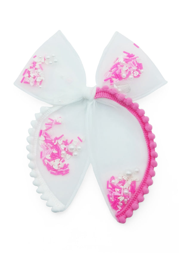 Girls Pink Hearts Shaker Hair Bow