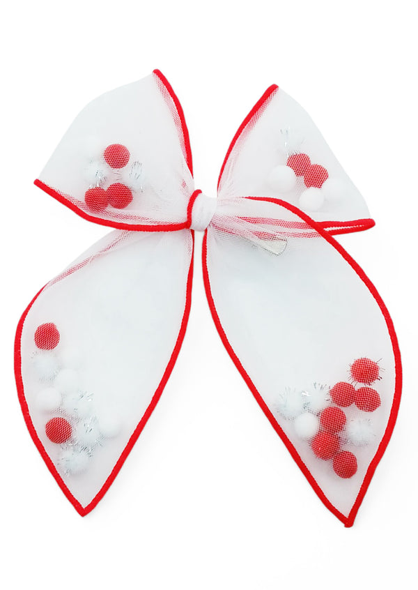 Girls Red Pom Pom Shaker Hair Bow