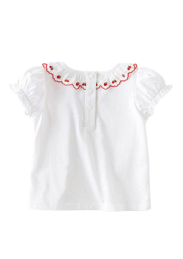 Strawberry Embroidered Girls Tee