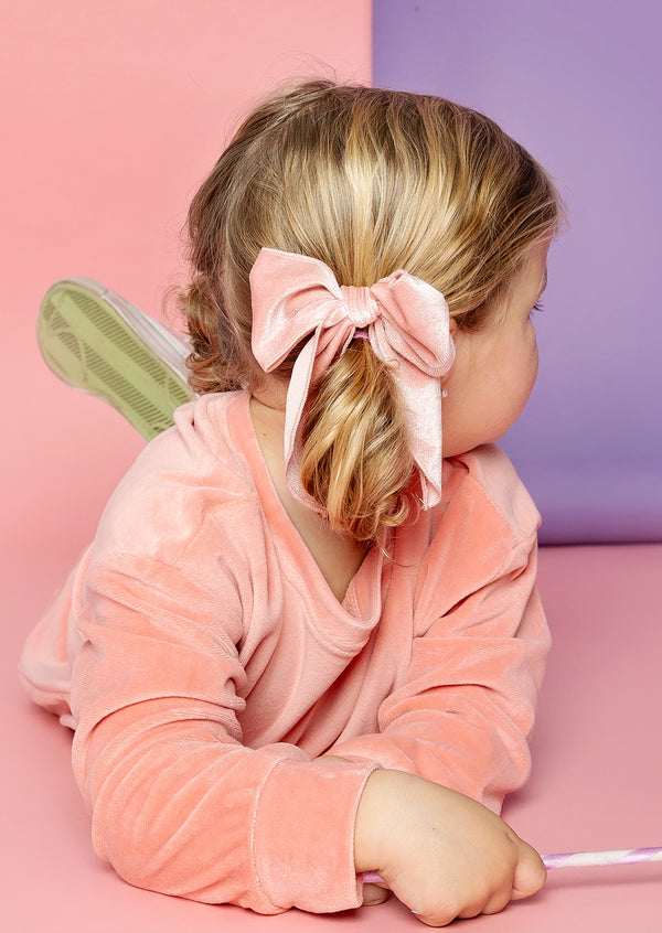 girls pink velvet fable bow