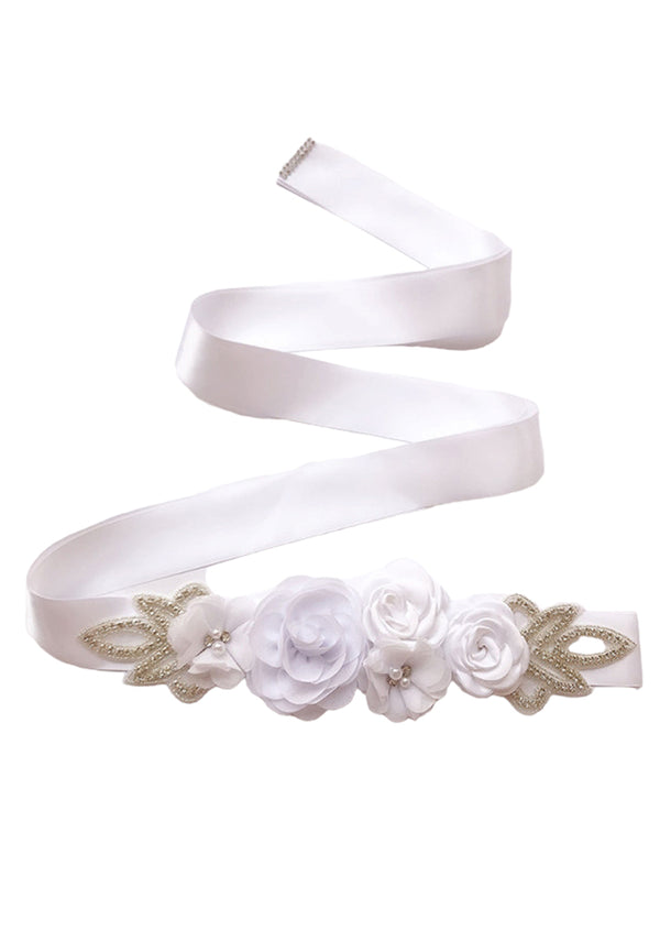 white flower jewel sash