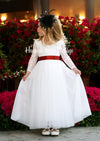 White Flower Girl Dress with sleeves