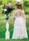 White Lace Backless Dress Fairytale Flower Girl Dress with Sleeves for Wedding