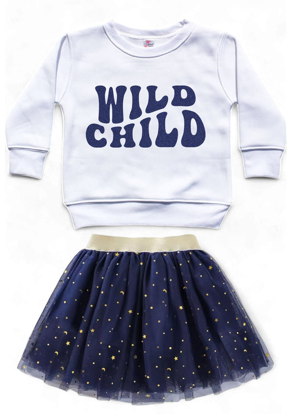 Wild Child Crewneck Navy Tutu Set