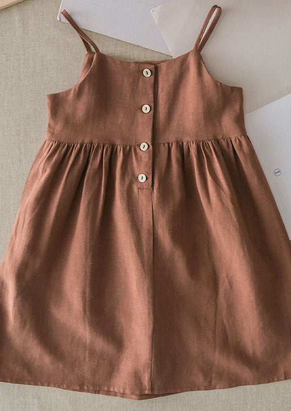 GIRLS - BROWN LINEN CAMI DRESS - Hannah Rose Vintage Boutique