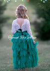 Mistletoe Green Elegant Layered Tulle Flower Girl Dress