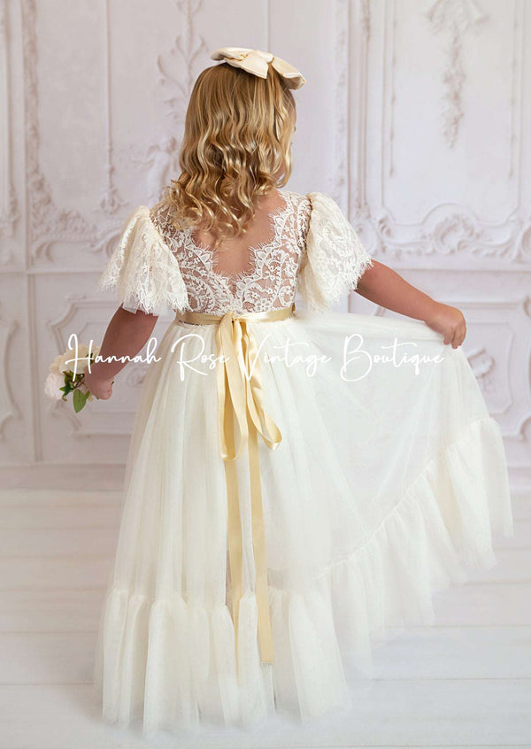 baby Ivory flower girl dress with sash