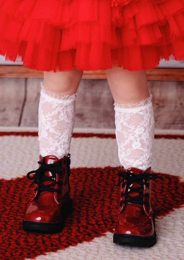 White Floral Lace Knee Socks