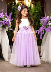 lavender and white sleeveless flower girl dress