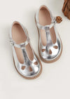 girls silver t-strap flats