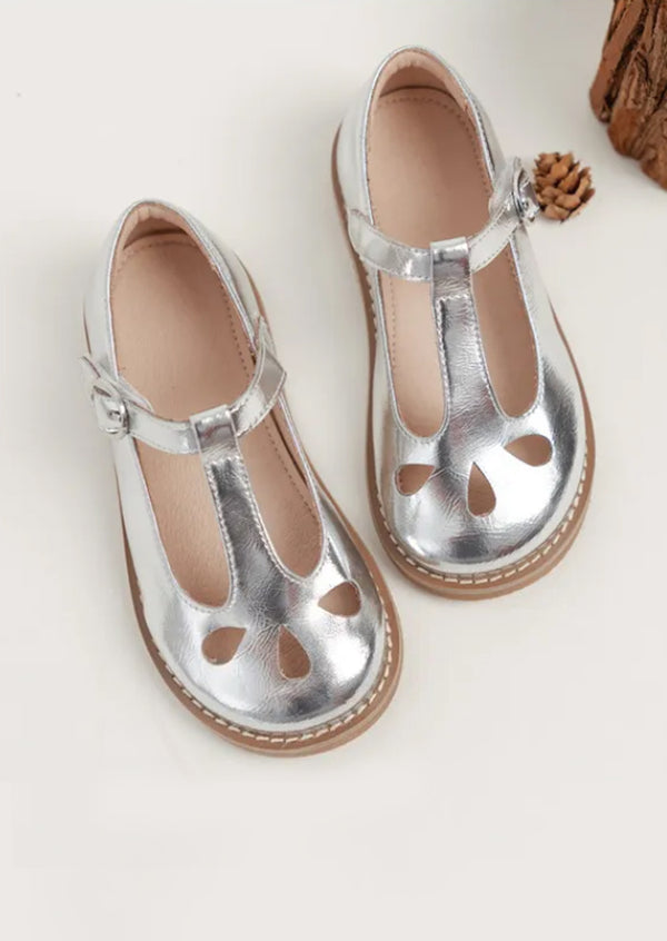 girls silver t-strap flats