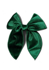 hand tied hair bow in green velvet