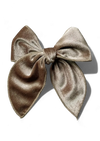 girls hand tied hair bow in tan velvet