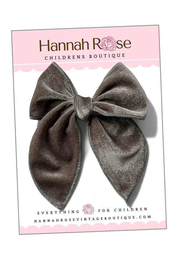 Velvet Hair Bow in Warm Gray