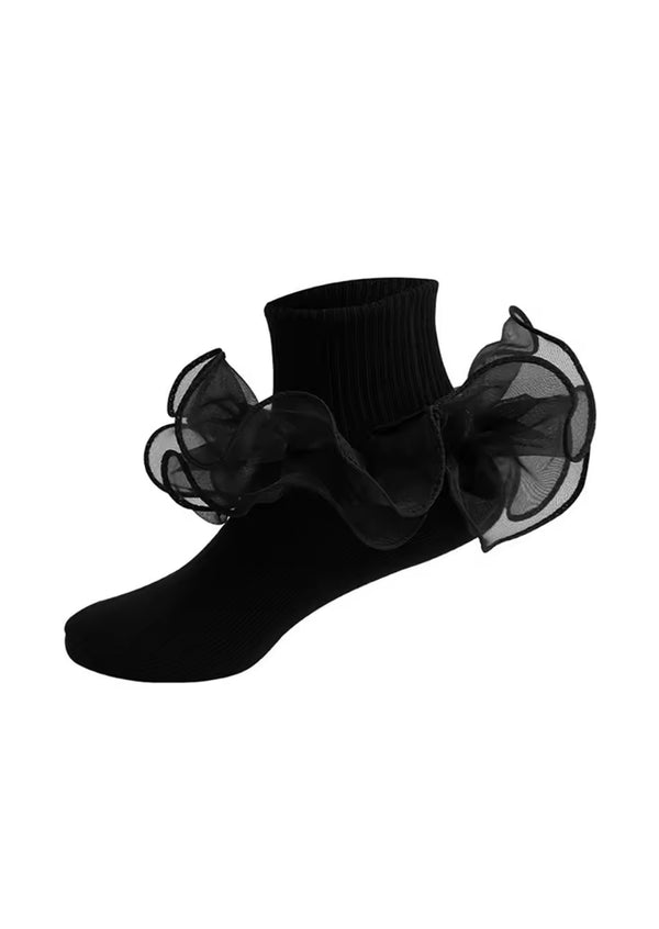 Sheer Ruffle Ankle Socks | Black