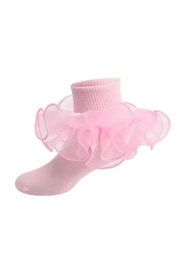 Sheer Ruffle Ankle Socks | Pink