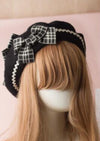 GIRLS - Paris Style French Beret Black with Plaid Bows - Hannah Rose Vintage Boutique