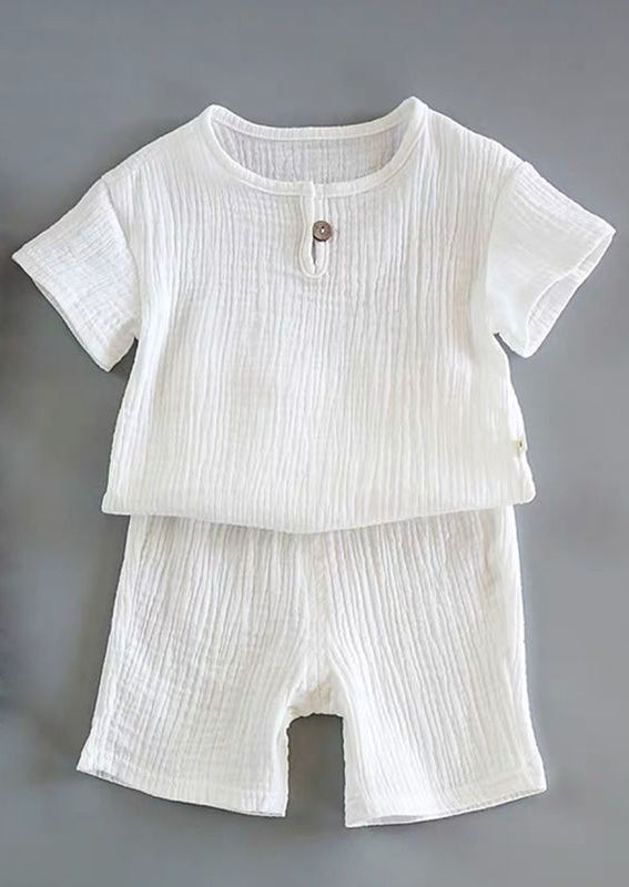 GIRLS - Boys 2 Pc Shorts Set White - Hannah Rose Vintage Boutique