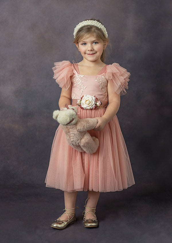 Knee Length Mauve Flower Girl Dress