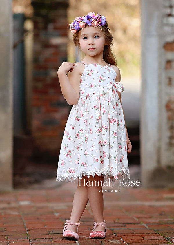 GIRLS - Sweetheart Neckline Rose Print Dress - Hannah Rose Vintage Boutique