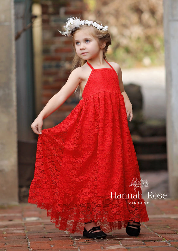 red flower girl dress