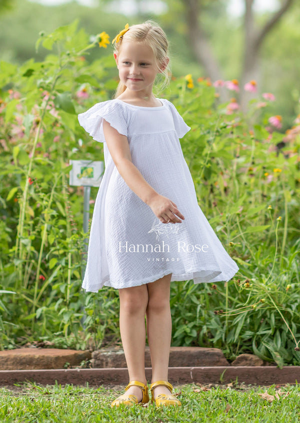 GIRLS - Organic Cotton Dress White - Hannah Rose Vintage Boutique