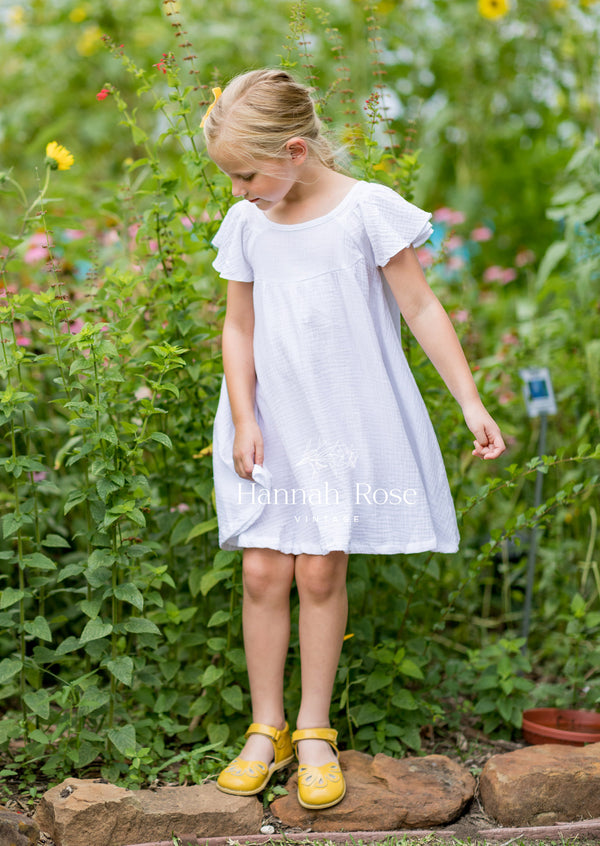 GIRLS - Organic Cotton Dress White - Hannah Rose Vintage Boutique