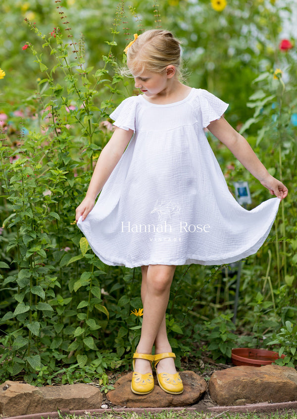 GIRLS - Organic Cotton Dress White - Hannah Rose Vintage Boutique