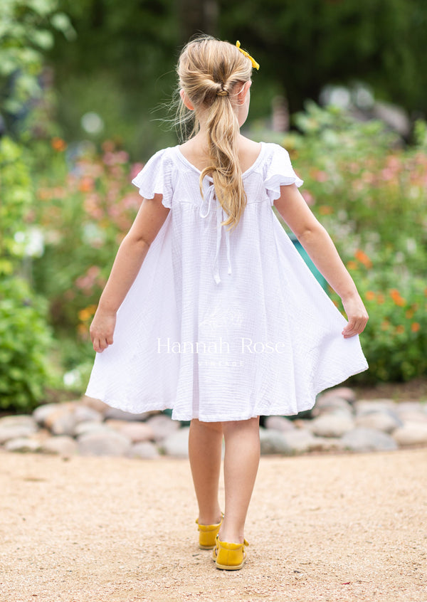 GIRLS - Organic Cotton Dress White - Hannah Rose Vintage Boutique