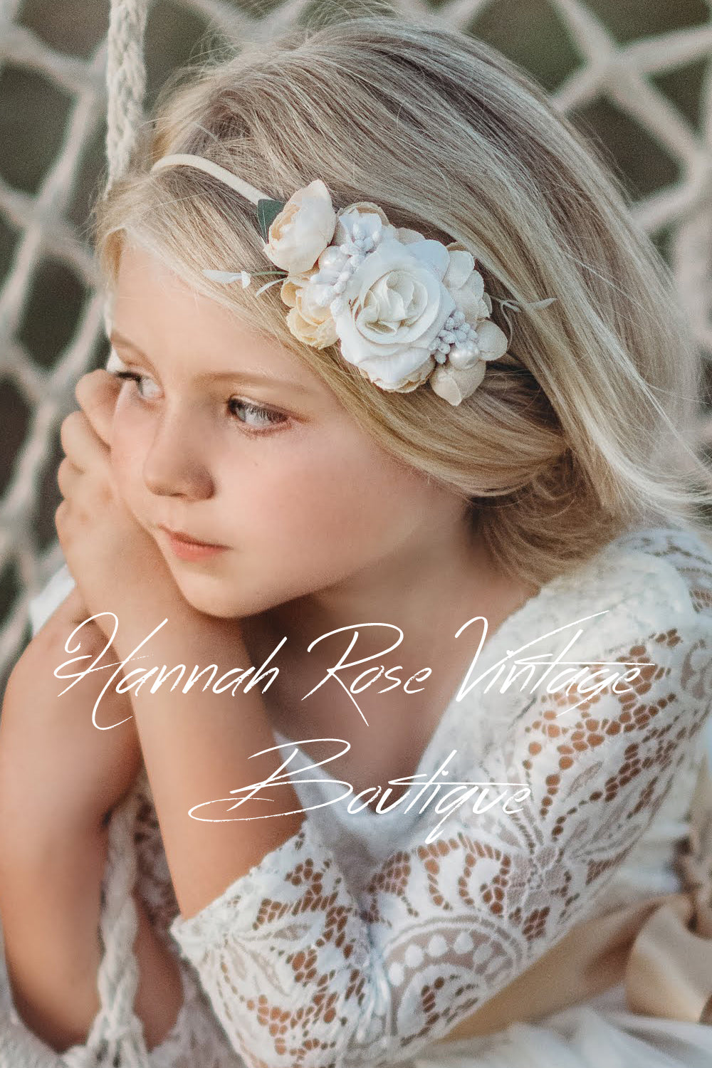 GIRLS - Ivory Rose Headband - Hannah Rose Vintage Boutique