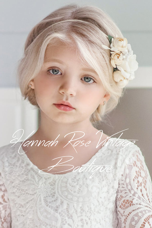 GIRLS - Ivory Rose Headband - Hannah Rose Vintage Boutique