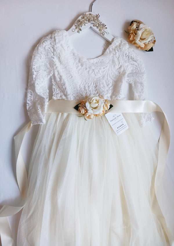 ivory flower girl dress with sash and bow