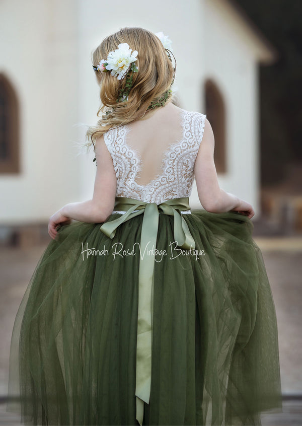 Lovely Sleeveless Olive Green Flower Girl Dresses for Fall Wedding Season