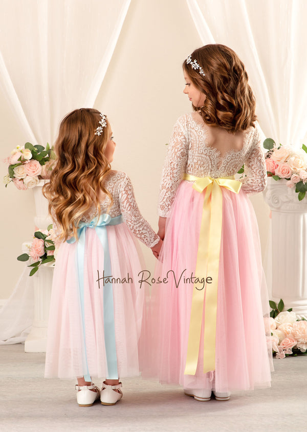 pink flower girl dresses with sashes