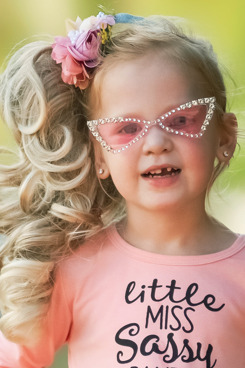 GIRLS - Pink Triangle Jewel Kids Sunglasses - Hannah Rose Vintage Boutique