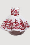 GIRLS - Red Floral Flocked Party Dress - Hannah Rose Vintage Boutique